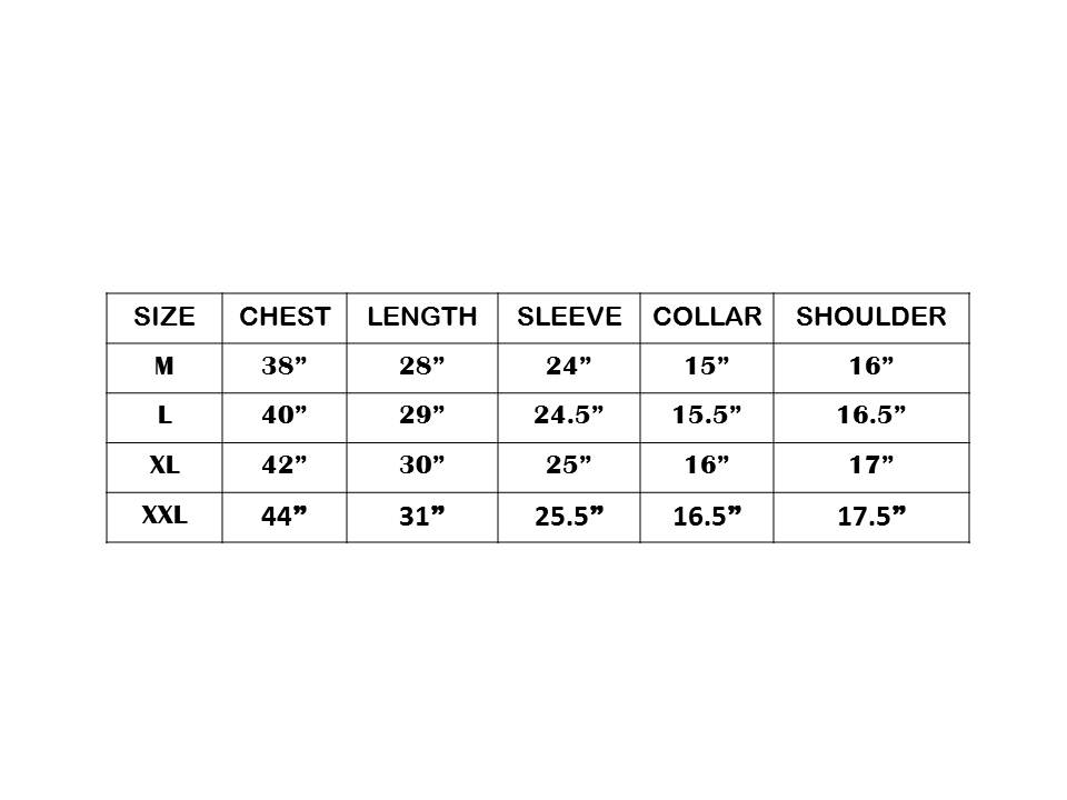 solid shirt size chart